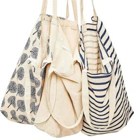 img 1 attached to 🛍️ Reusable Tote Bags: Eco-Friendly Cotton Canvas Cloths for Grocery & Shopping (3 Designs, 15x16.5 inches)