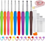 🧶 crochet hooks set, 9 sizes aluminum knitting needles kit with soft grip handle for arthritic hands, including measuring tape, stitch markers, and sewing needles - set of 31pcs logo