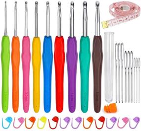 img 4 attached to 🧶 Crochet Hooks Set, 9 Sizes Aluminum Knitting Needles Kit with Soft Grip Handle for Arthritic Hands, including Measuring Tape, Stitch Markers, and Sewing Needles - Set of 31PCS