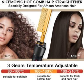 img 2 attached to Электрический нагревательный гребень NICEMOVIC Hot Comb - Керамический выпрямляющий и завивающий гребень для естественных черных волос, бороды и париков (золотой)