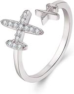 ✈️ eiffy double cubic zircon plane aircraft airplane finger ring: the perfect travel trip adjustable open finger ring jewelry logo