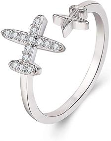 img 2 attached to ✈️ Eiffy Double Cubic Zircon Plane Aircraft Airplane Finger Ring: The Perfect Travel Trip Adjustable Open Finger Ring Jewelry