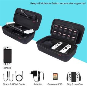 img 3 attached to 🎮 Nintendo Switch Carrying Case - Bestico Protective Hard Shell Travel Pouch for Switch OLED Model, Console, AC Adapter, Joy-con Grip, Strap, and 10 Game Cards