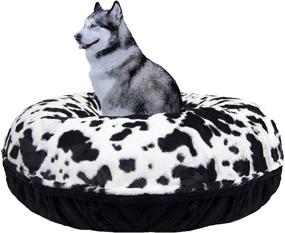 img 4 attached to 🐾 Bessie and Barnie Signature Black Puma/ Spotted Pony Plush Faux Fur Bagel Pet Bed (Multiple Sizes) - Enhanced for SEO