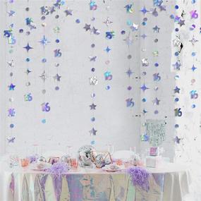 img 1 attached to 🌟 Iridescent 16th Birthday Sweet Sixteen Wedding Anniversary Bridal Shower Party Garland Kit - Metallic Hanging Streamer Bunting Banner Backdrop Decorations for Girls - Circle Dot Twinkle Star