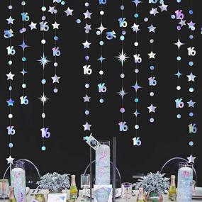 img 4 attached to 🌟 Iridescent 16th Birthday Sweet Sixteen Wedding Anniversary Bridal Shower Party Garland Kit - Metallic Hanging Streamer Bunting Banner Backdrop Decorations for Girls - Circle Dot Twinkle Star