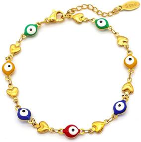 img 4 attached to 💙 CUSUA Stainless Steel Evil Eye Bracelet: Stunning 14K Gold Plated Turkish Blue Eye Amulet Jewelry for Women, Perfect Gifts for Girls and Boys