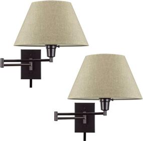 img 4 attached to 🏮 Kira Home Cambridge Swing Arm Wall Lamp 2-Pack | Plug in/Wall Mount, 3-Way Switch, Cord Covers | Black Finish, Latte Mocha Shade