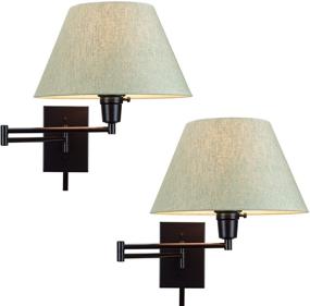 img 3 attached to 🏮 Kira Home Cambridge Swing Arm Wall Lamp 2-Pack | Plug in/Wall Mount, 3-Way Switch, Cord Covers | Black Finish, Latte Mocha Shade