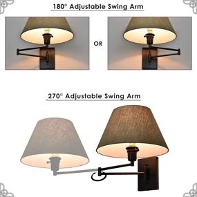 img 2 attached to 🏮 Kira Home Cambridge Swing Arm Wall Lamp 2-Pack | Plug in/Wall Mount, 3-Way Switch, Cord Covers | Black Finish, Latte Mocha Shade