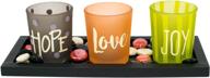 🕯️ exultimate hope love joy design candle tray set: tealight decorative candle holders with sophisticated mahogany tray & colored beads – enhance any decor! logo