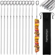 🍢 hemoton 12 pack 16 inch long stainless steel barbecue skewers with silicone covers and storage bags for meat, shrimp, chicken, and vegetables logo