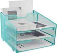 🗄️ proaid mesh office desktop accessories organizer - blue: 3 paper trays, 1 upright compartment логотип