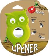 🦉 green 4 in 1 cute fun owl multi bottle opener for twist-off caps - ideal for children, weak hands - beer/soda can opener & jar opener логотип