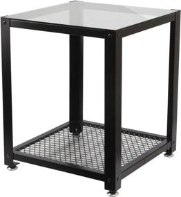 img 1 attached to 🏢 J JACKCUBE DESIGN 2 Tier Glass Black Square End Table: Stylish Side Table with Glass Top & Metal Mesh Bottom for Bedroom Living Room Bedside Sofa Couch - MK504A