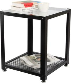 img 4 attached to 🏢 J JACKCUBE DESIGN 2 Tier Glass Black Square End Table: Stylish Side Table with Glass Top & Metal Mesh Bottom for Bedroom Living Room Bedside Sofa Couch - MK504A