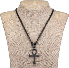 img 2 attached to Stylish BlueRica Ankh Cross of Life Pendant: Adjustable Black Rope Cord Necklace in Antique Silver