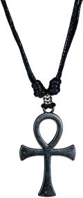 img 3 attached to Stylish BlueRica Ankh Cross of Life Pendant: Adjustable Black Rope Cord Necklace in Antique Silver