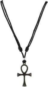 img 4 attached to Stylish BlueRica Ankh Cross of Life Pendant: Adjustable Black Rope Cord Necklace in Antique Silver