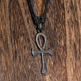 img 1 attached to Stylish BlueRica Ankh Cross of Life Pendant: Adjustable Black Rope Cord Necklace in Antique Silver