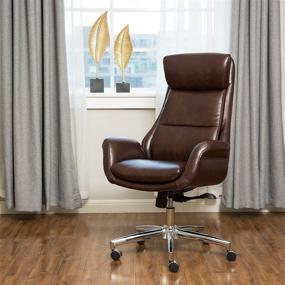 img 3 attached to Glitzhome Brown PU Leather Adjustable High-Back Office Chair: Executive Armrest Swivel Chair for Home