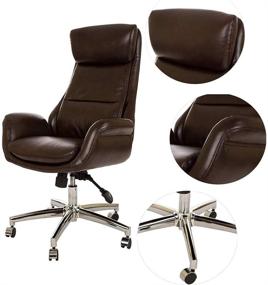 img 1 attached to Glitzhome Brown PU Leather Adjustable High-Back Office Chair: Executive Armrest Swivel Chair for Home