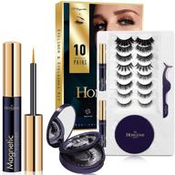 👁️ hongdak magnetic eyelashes kit with eyeliner set - 10 pair 3d and 5d reusable magnetic lashes, black eyeliner, tweezers, storage box with mirror logo