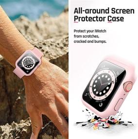 img 1 attached to 📱 Водонепроницаемый чехол Goton для Apple Watch SE Series 6/5/4 40 мм, с защитным стеклом из закаленного стекла, полным защитным жестким ПК-корпусом, розовый.