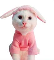 🐶 yu-xiang dogs hooded knitted sweaters: cute rabbit ears cat pet clothes for spring, autumn, halloween & easter – pink grey (size s) логотип