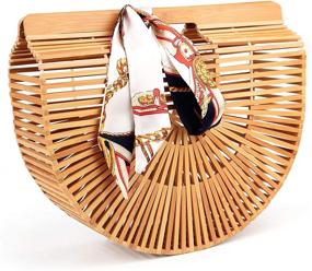 img 4 attached to 👜 Stylish Women's Summer Bamboo Bags for Beach Fashion: Handmade Straw Wooden Beach Purse with Basket Handle