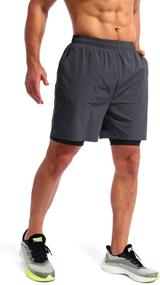 img 2 attached to 🏃 Pudolla Men’s 7&#34; 2-in-1 Running Shorts - Quick-Dry Athletic Workout Shorts for Men with Phone Pockets - Ideal for Gym and Fitness