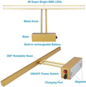 img 2 attached to 🎨 Enhance Art Display with 6500K Rechargeable Wireless Picture Light – Elegant Gold Color, 15.75 Inches Full Metal Artwork Lighting for Paintings, Dart Boards, Mirrors