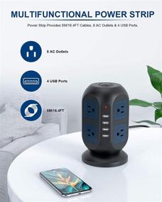 img 3 attached to Ultimate Power Strip Tower Surge Protector - 5M/16.4FT Cord, 8 AC Outlets & 4 USB Ports, Overload & Short Circuit Protection