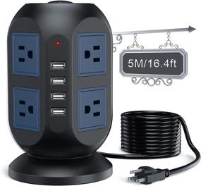 img 4 attached to Ultimate Power Strip Tower Surge Protector - 5M/16.4FT Cord, 8 AC Outlets & 4 USB Ports, Overload & Short Circuit Protection