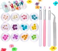 🌺 vibrant 12 colors dried flowers for nails - natural real dry flowers for stunning nail designs, flower nail decals, nail art stickers with 60 pc lovely five petal flowers logo