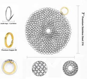 img 3 attached to 🍳 Профессиональный набор для очистки чугунной сковороды - нержавеющая стальная кольчужная губка, держатель для горячей ручки, скребки для сковороды - идеально подходит для сковороды, гриль-пан, кастрюль, воков, гриддлов - круглый диаметром 7 дюймов.