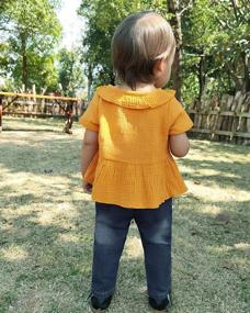 img 2 attached to 👚 Cute Ruffled Sleeve Linen Shirt with Ripped Jeans Set - Stylish Baby Girl Outfits