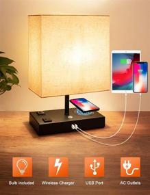 img 2 attached to 💡 USB Table Lamp - 3 Way Dimmable Bedside Lamp with USB Port, Outlet, and Wireless Charger - Modern Bedroom Lamps for Bedrooms, Living Room, Office - Nightstand & Desk Lamp