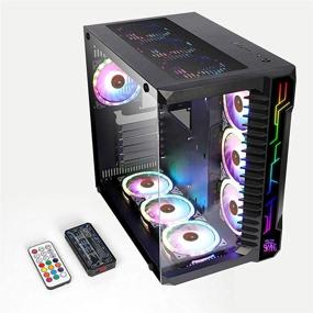 img 4 attached to 🎮 Корпус для игрового ПК SZsking ATX - Mid Tower с 3.0 USB, закаленным стеклянным панелями и 10 шт. вентиляторами RGB (пульт дистанционного управления включен)