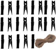 100pcs 1.3inch black wooden clothes pins with jute twine - heavy duty outdoor chip clips & bag clips logo
