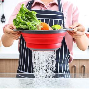 img 2 attached to 🍝 Rikivt Collapsible Colander Set - Dishwasher-Safe & Space-Saving Kitchen Strainers for Pasta, Vegetables, Fruits - Includes 4 Quart and 2 Quart Folding Round Silicone Colanders (Red)