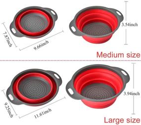 img 1 attached to 🍝 Rikivt Collapsible Colander Set - Dishwasher-Safe & Space-Saving Kitchen Strainers for Pasta, Vegetables, Fruits - Includes 4 Quart and 2 Quart Folding Round Silicone Colanders (Red)