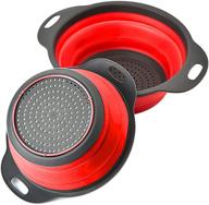 🍝 rikivt collapsible colander set - dishwasher-safe & space-saving kitchen strainers for pasta, vegetables, fruits - includes 4 quart and 2 quart folding round silicone colanders (red) logo