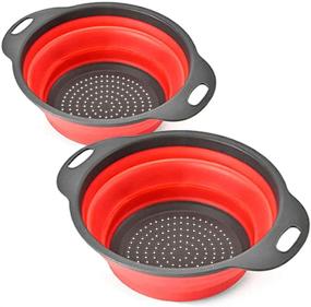 img 3 attached to 🍝 Rikivt Collapsible Colander Set - Dishwasher-Safe & Space-Saving Kitchen Strainers for Pasta, Vegetables, Fruits - Includes 4 Quart and 2 Quart Folding Round Silicone Colanders (Red)