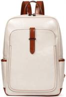 🎒 bromen beige leather laptop backpack for women - stylish 15.6 inch computer bag for college, travel, and everyday use logo