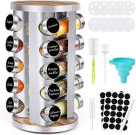 🌶️ 20-piece spice rack organizer for cabinet - rotating seasoning organizer for kitchen pantry, stainless steel/wooden countertop rack tower with reusable labels, funnel, and cup brush logo