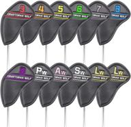 🧰 craftsman golf left handed 12pcs black synthetic leather iron head covers set with colorful number embroidery - perfect fit for callaway, ping, taylormade, cobra, and more! logo