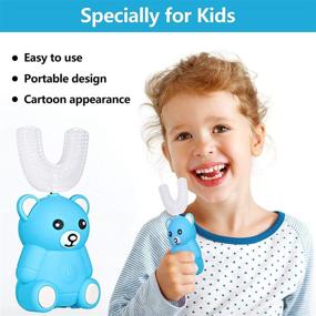 img 2 attached to 🐻 Blue Bear Style Children's Electric Toothbrush for Toddlers Kids Age 2-6, Sonic Toothbrush with 3 U-Shaped Toothbrush Heads for Sensitive Teeth Whitening