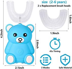 img 3 attached to 🐻 Blue Bear Style Children's Electric Toothbrush for Toddlers Kids Age 2-6, Sonic Toothbrush with 3 U-Shaped Toothbrush Heads for Sensitive Teeth Whitening