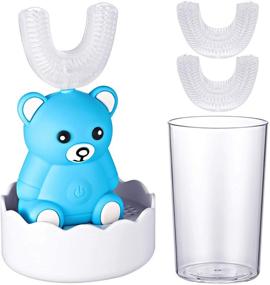 img 4 attached to 🐻 Blue Bear Style Children's Electric Toothbrush for Toddlers Kids Age 2-6, Sonic Toothbrush with 3 U-Shaped Toothbrush Heads for Sensitive Teeth Whitening
